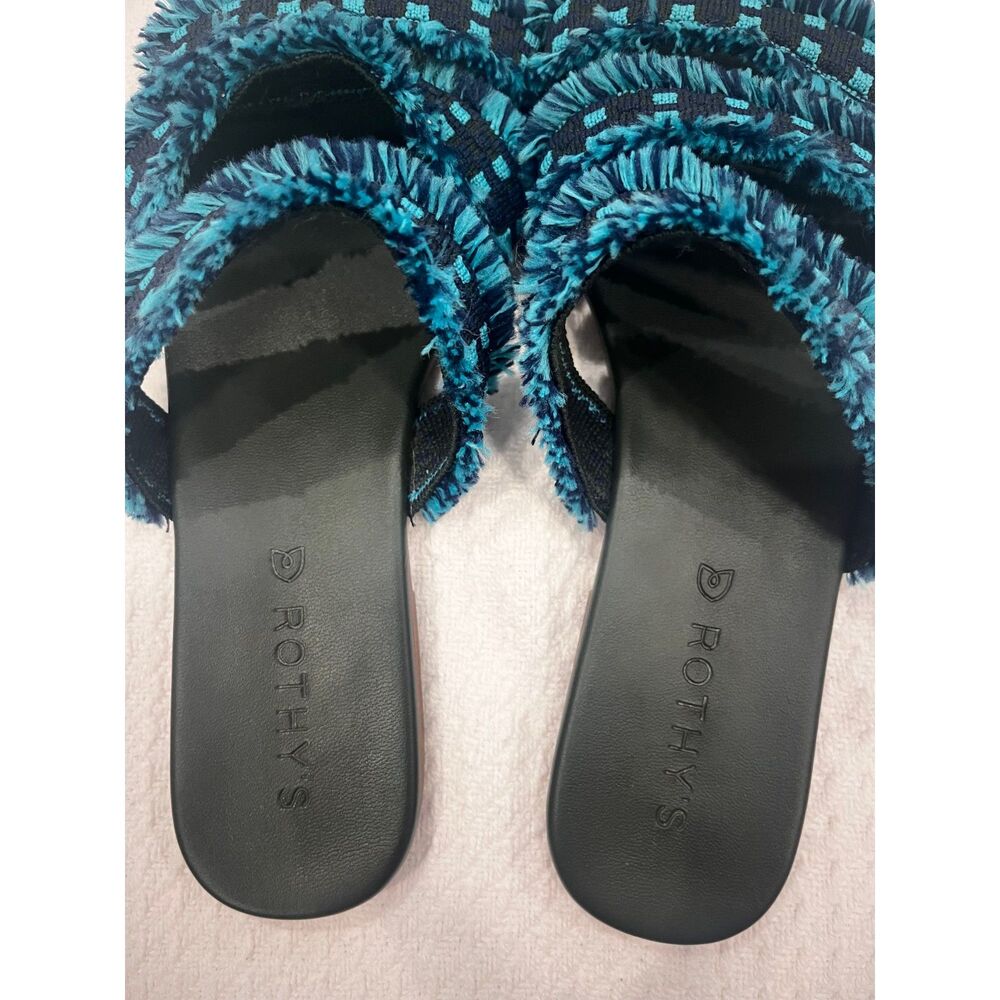 Rothy’s Women’s 7.5 Teal Blue Boho Tassel Slip-On Sandals Summer Slides - Picture 5 of 8